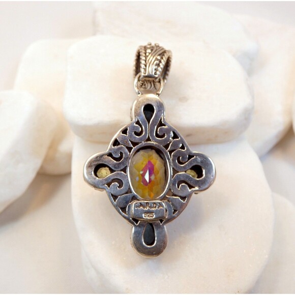SARDA Bali Signed Sterling Silver Mystic Topaz-Peridot-London Topaz Pendant - Picture 7 of 12